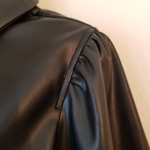 BCBGeneration S Black Faux Vegan Leather Top Blouse Button Front - Picture 10 of 12